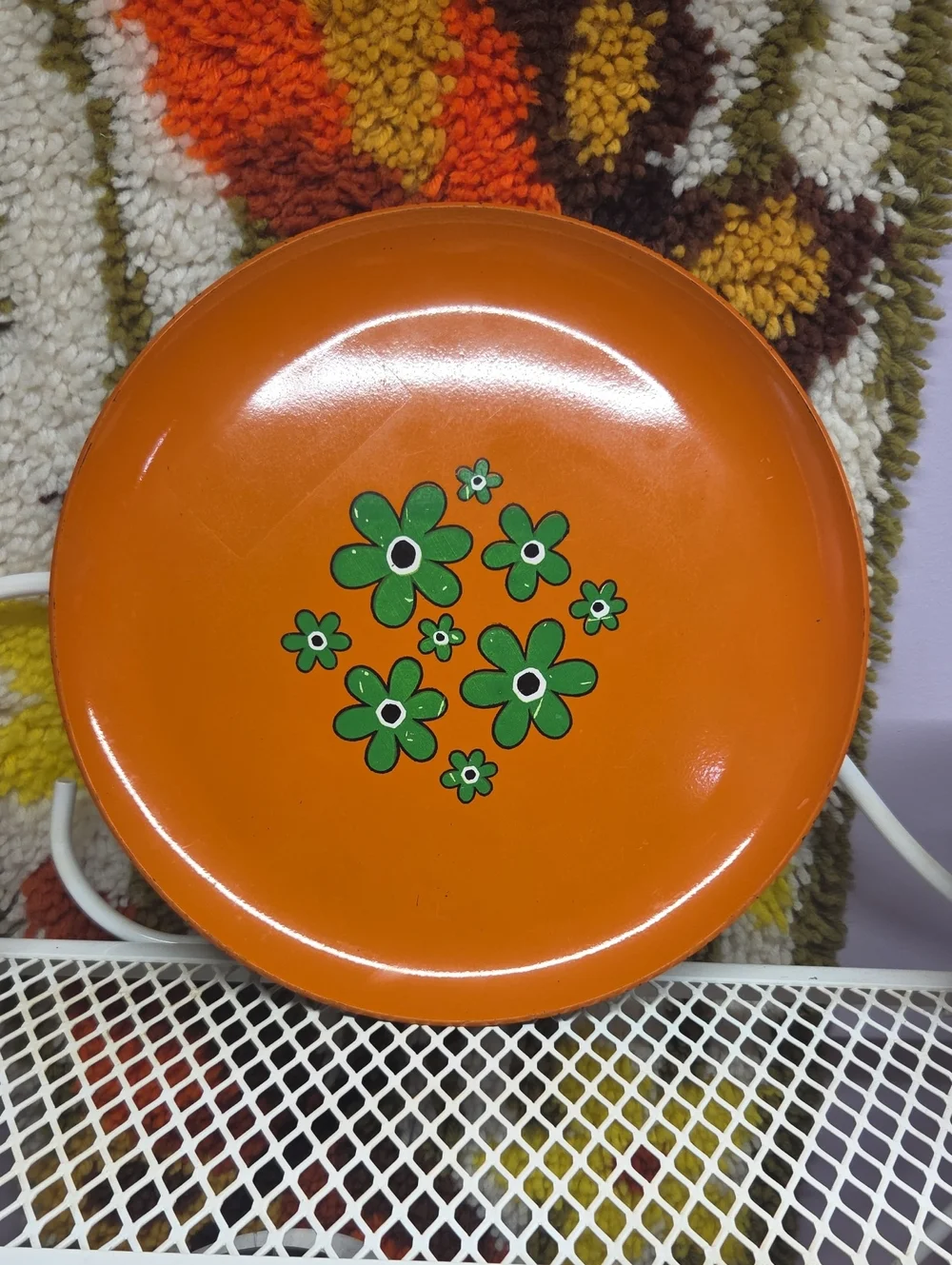 Retro 1960's Flower Power Orange Floral Serving Plate Tray